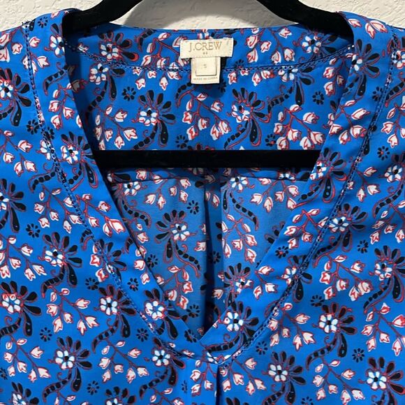 J. CREW FACTORY Blue Red & Black Floral Print Long Sleeve V-Neck Blouse, Size S - Picture 2 of 5